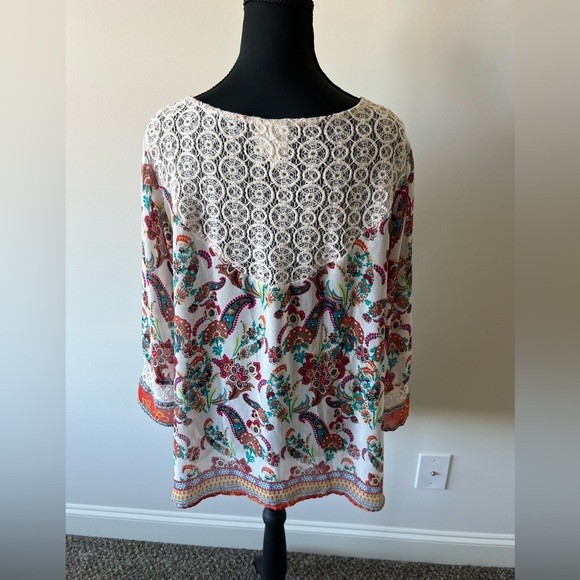 Fig and Flower Multicolor Floral Peasant Blouse Top Size 2x - Picture 2 of 5